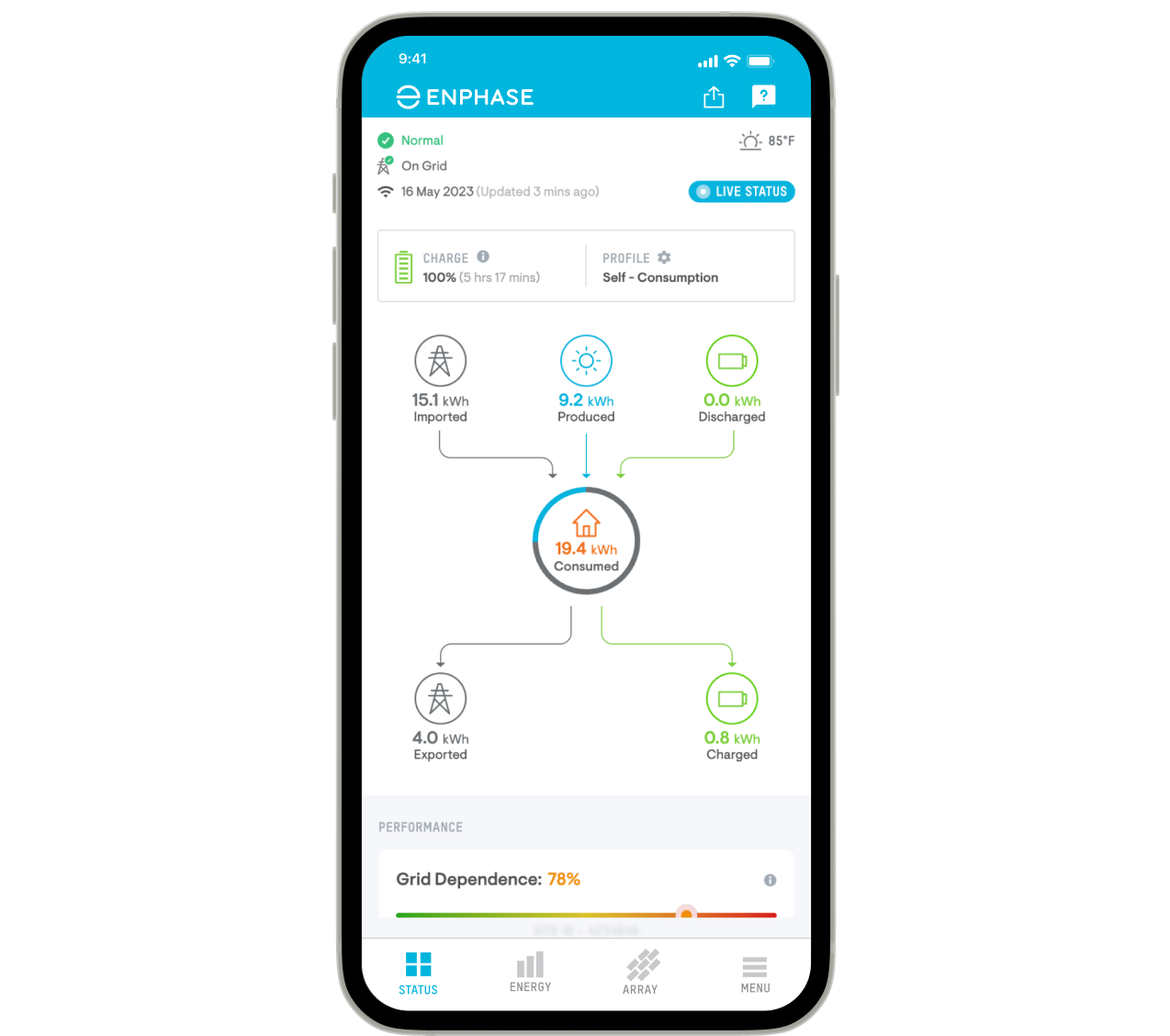 Solar System Summmary in App Monitoring Screenshot